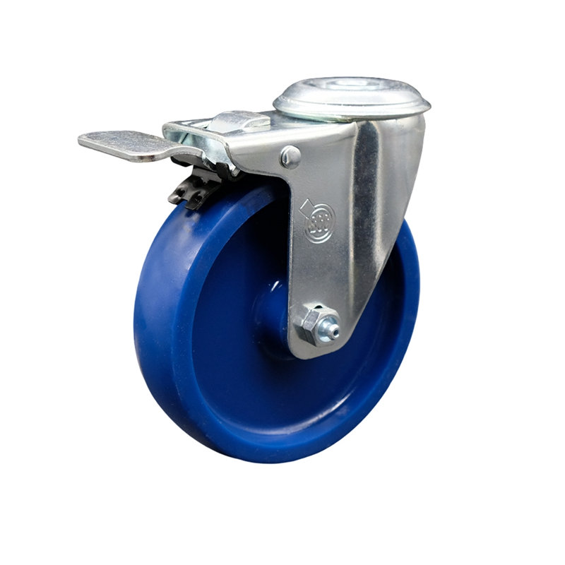 5 Inch SS Solid Polyurethane Wheel Swivel Bolt Hole Caster with Total Lock Brake
