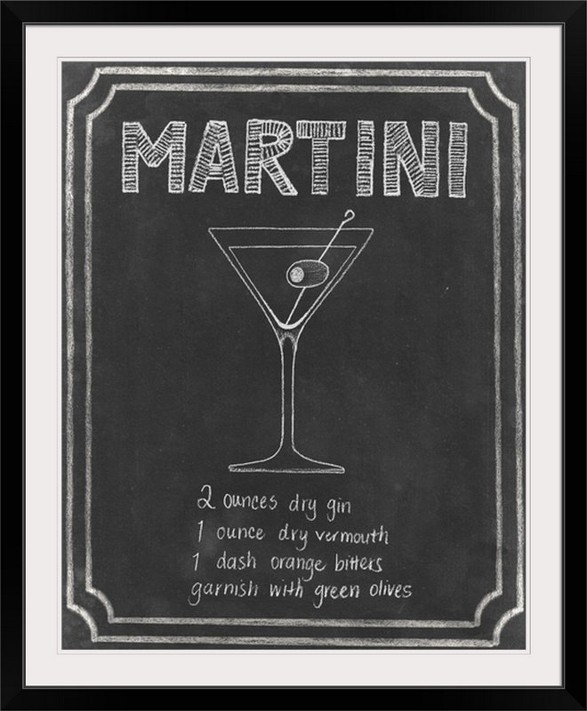 « iii », affiche rétro Chalkboard Cocktails, Cadre noir, H 32 po x l 27 po x P 1 po