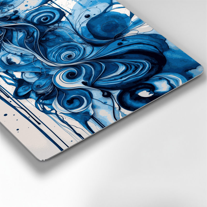 Aquarelle abstraite 17, art mural en métal bleu, H 16 po x l 20 po