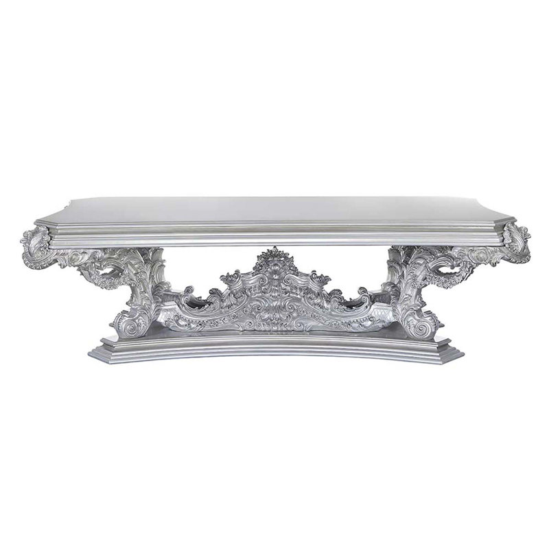 108" Valkyrie Rectangular Dining Table, Antique Platinum Finish