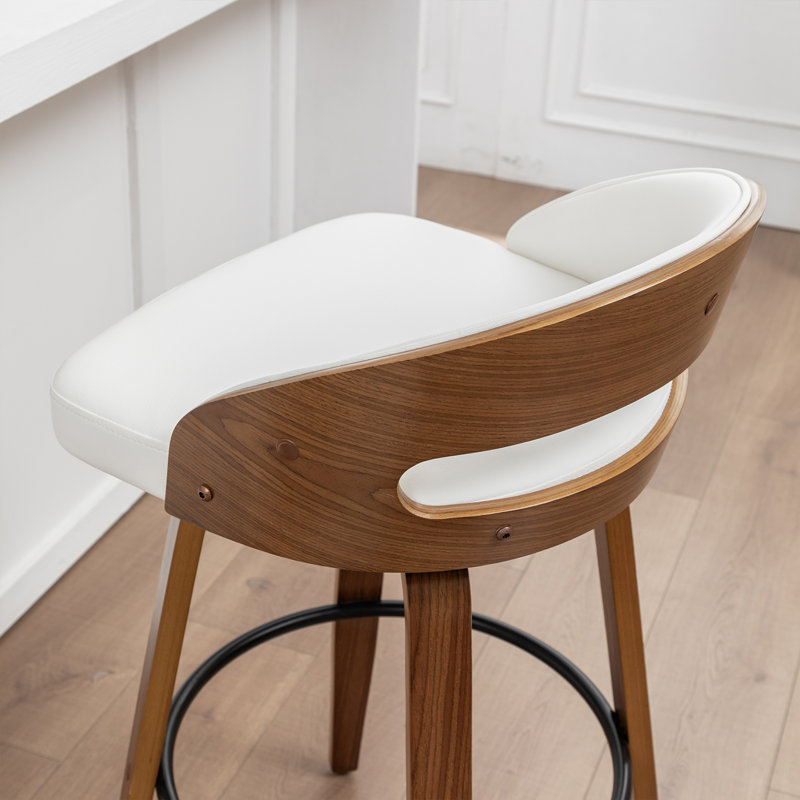 Swivel Upholstered and Faux Leather Bar Stool, White, Bar Stool (76.2cm Seat Height)