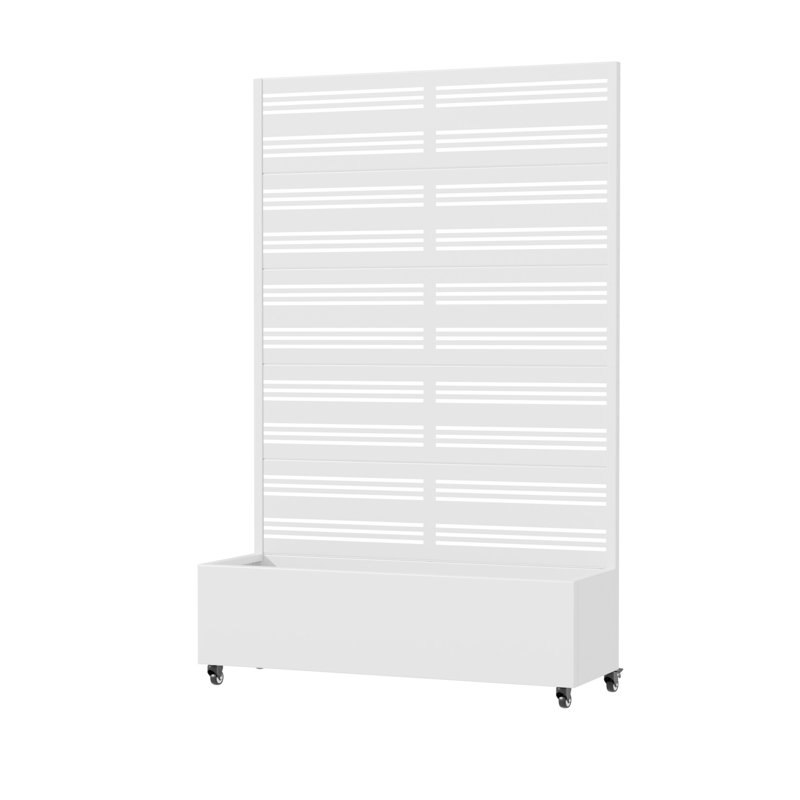 6 ft. H x 4 ft. W Metal Planter Box privacy screen Garden Bed with Trellis and Wheels - White, White