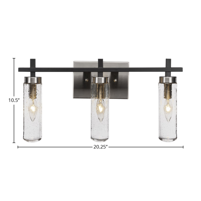 Salinda 3 Light Bath Bar, Clear Bubble, Matte Black/Brushed Nickel