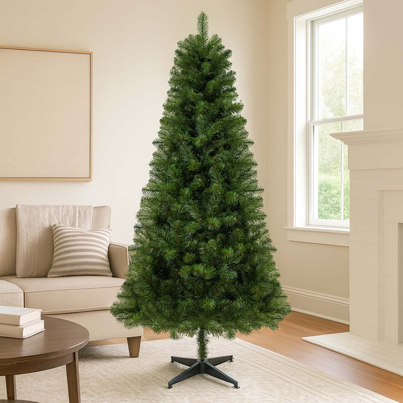 Arbre de Noël artificiel non éclairé avec pointes, branches pleines en PVC, arbre de vacances vert avec support en plastique à 4 pieds pour la décoration intérieure