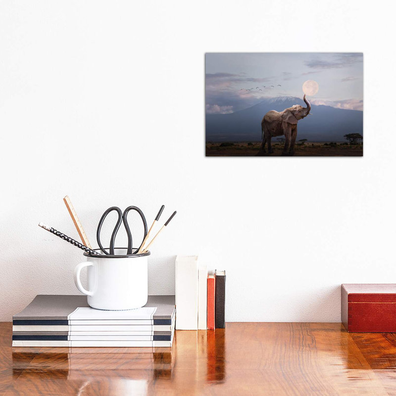 Elephant Holding Up Moon In Africa by Susan Schmitz - Wrapped Canvas Print, 20.32 cm H x 30.48 cm W