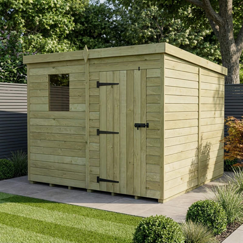 Total Sheds 7ft x 8ft Pent Garden Shed - Single Door - With Windows - Pressure Treated Timber - UK Manufactured