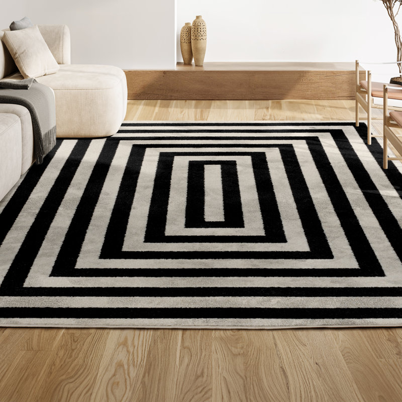 Tapis noir / ivoire Isibeal, Rectangle 7 pi 9 po x 10 pi