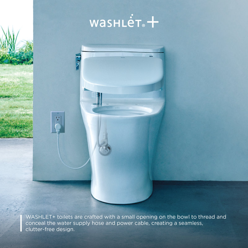 TOTO Ultramax WASHLET+ S7 One-Piece Elongated 1.6 GPF Auto Flush Universal Height Toilet with CEFIONTECT, Cotton White - MW6084726CSFGA#01