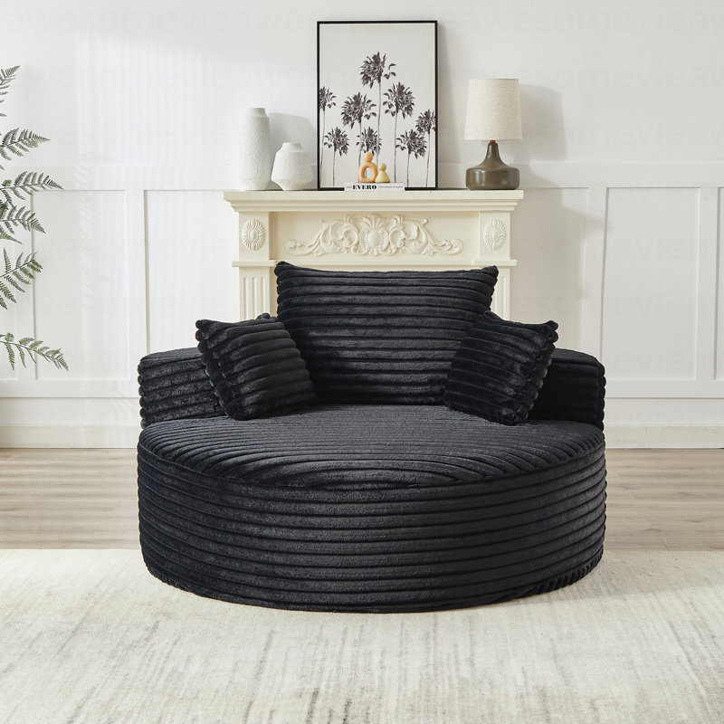 Canapé éponge Boneless, fauteuil-lit moderne moelleux, Velours côtelé noir, 32.5" H x 55" W x 55" D