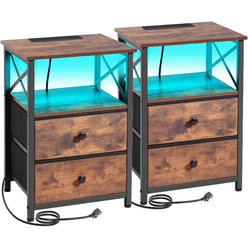 Metal Bedside Table, Rustic Brown