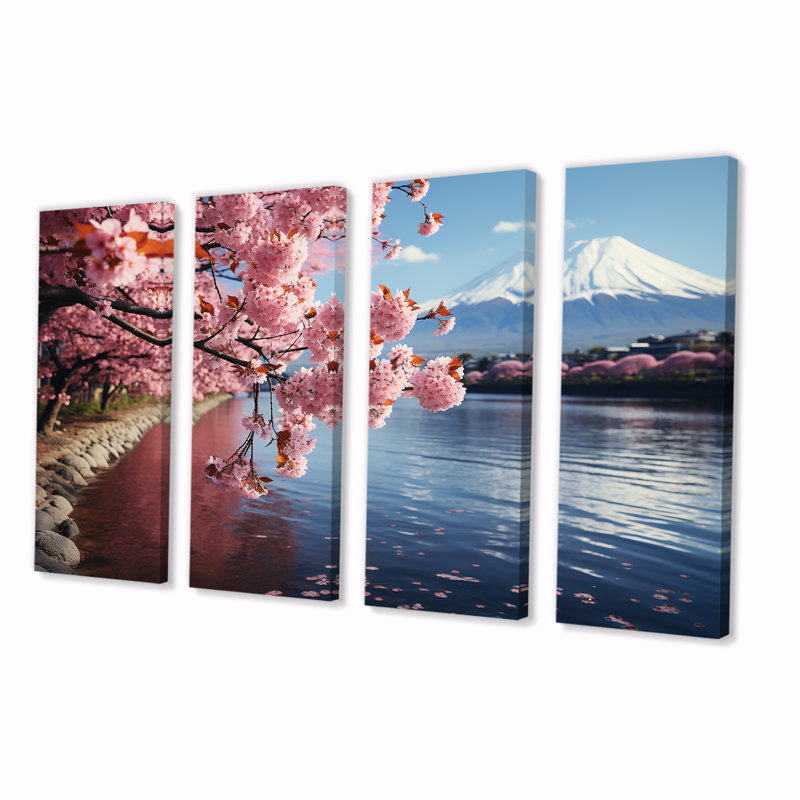 "Cherry Blossum", mont Fuji, Japon I - montagnes, art mural, H 32 po x l 64 po