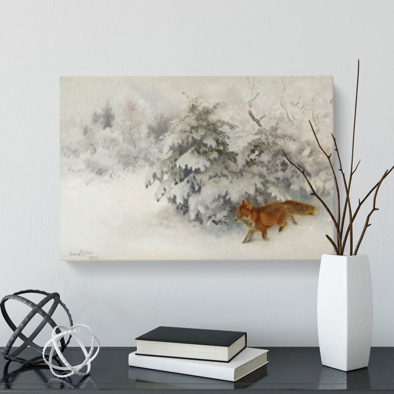 Fox In The Snow Vol.4 by Bruno Liljefors - Wrapped Canvas Painting, 50cm H x 76cm W x 3cm D
