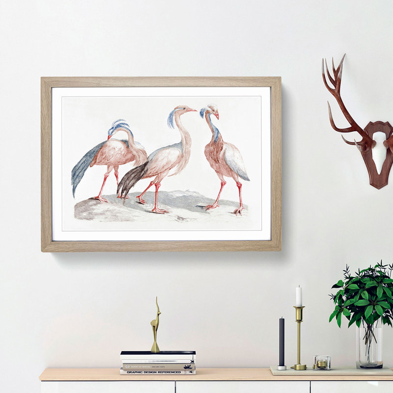Crane Birds by Johan Teyler - Framed Print, 36cm H x 48cm W x 2cm D, Oak Framed