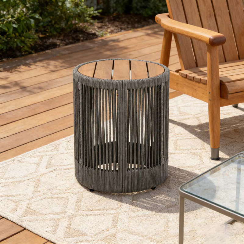 Table d'appoint d'extérieur en bois de rotin, Gris, teck