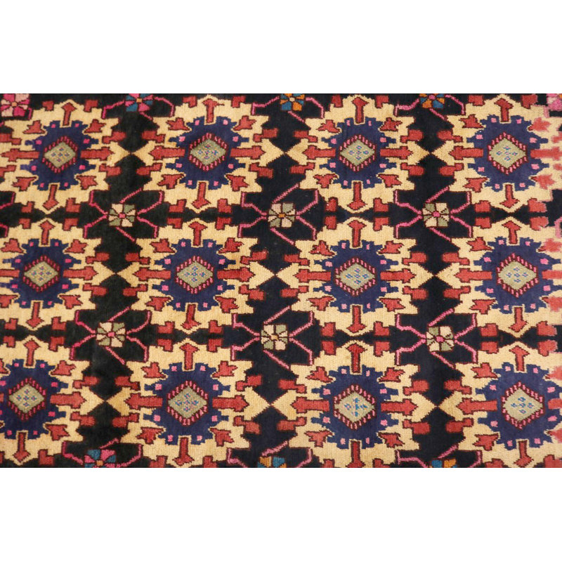 Tapis unique en laine noué à la main beige, rouge et noir des années 1980 de 3 pi 2 po x 4 pi 9 po