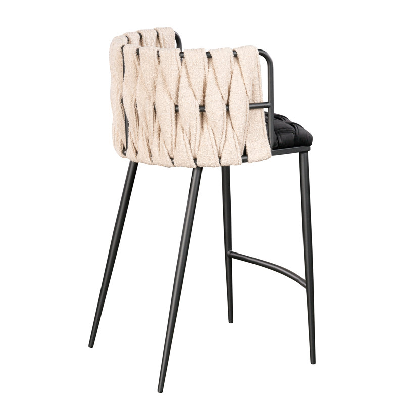 Tyrone 27" Modern Counter Stool with Weave Design and Metal Legs - Sleek Seating for Kitchen Island or Breakfast Bar, Black
