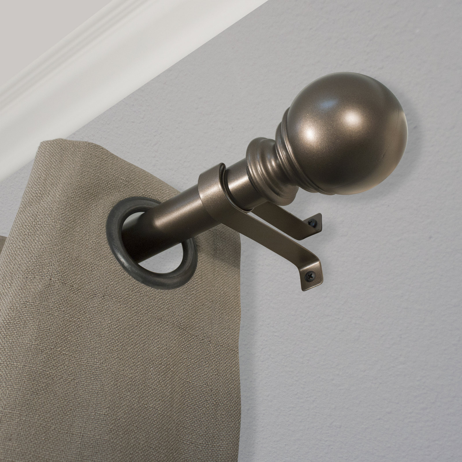 Inman Single Curtain Rod, 2.9" H x 36" - 72" W x 3.25" D, White