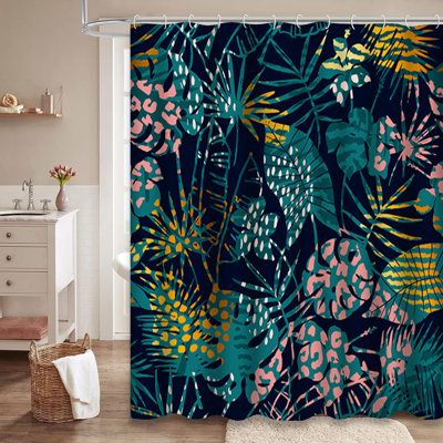 Exotic Tropical Plants Animal Modern Abstract Shower Curtain with 12 Hooks