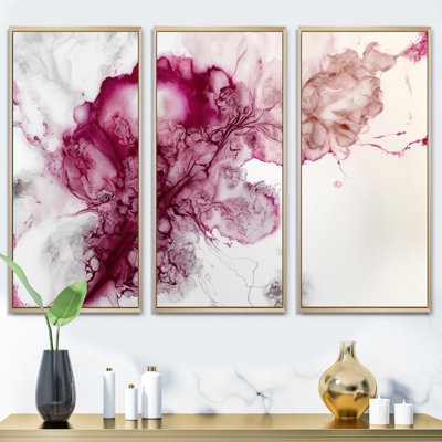 «Viva Magenta Secret Wispers II», ensemble d'art mural sur toile à encre liquide abstraite