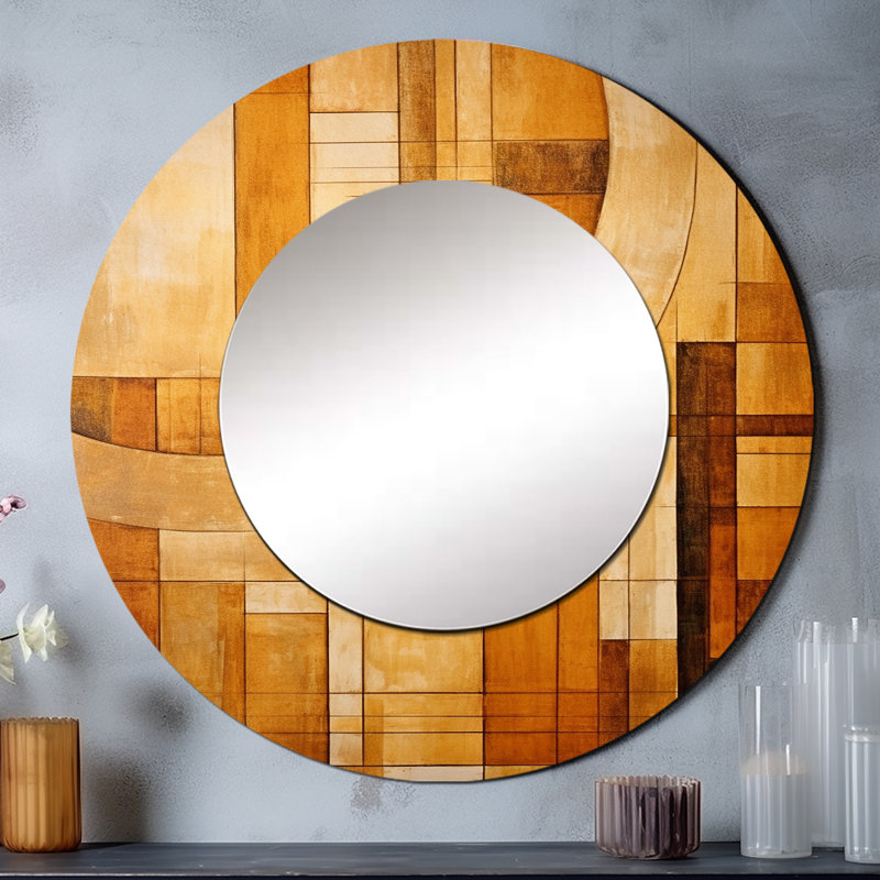 Bronze brillant Symetry II - miroir mural à formes abstraites, miroir décoratif rond moderne, impression d'art en métal