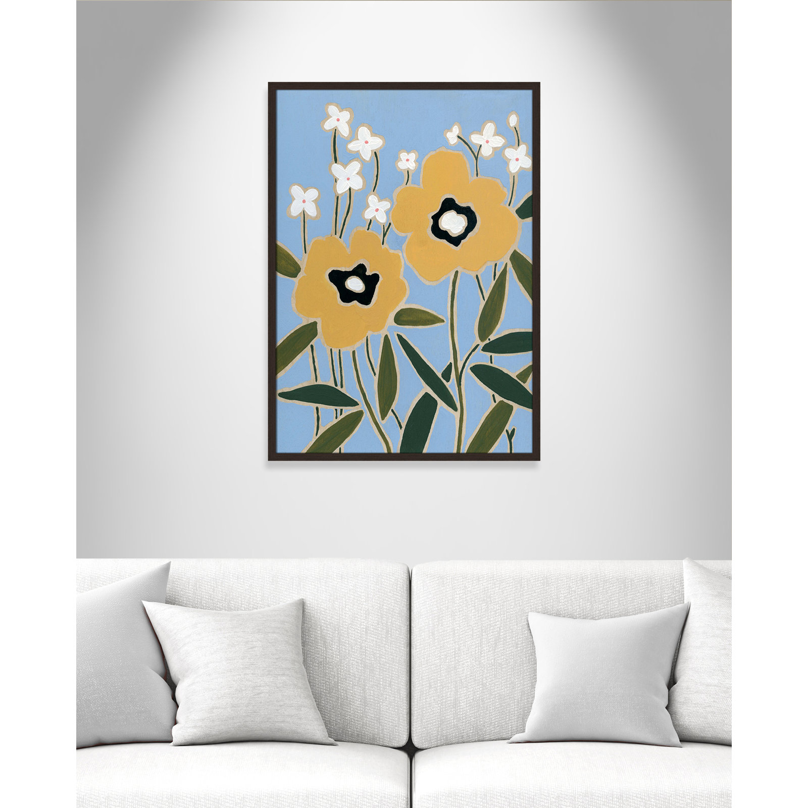 Maura "Woodblock Floral II" Print, 35.5" H x 25.5" W x 1.25" D, Walnut Framed