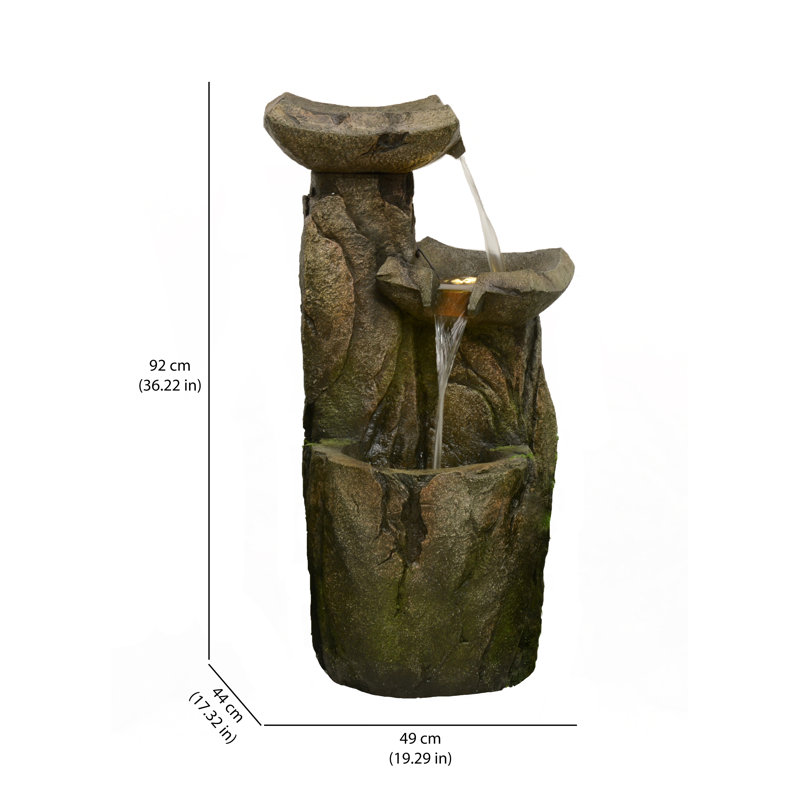 36" Tall Brown Polyresin Rock Cascading Fountain with LED Lights