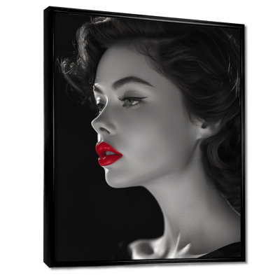«Black and White Hollywood Woman with Red Lips - Fashion Woman», reproduction d'art sur toile