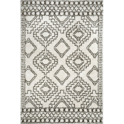 Spurling Trellis Shag Area Rug for Living Room Bedroom Dining Room Nursery, Off White/Charcoal