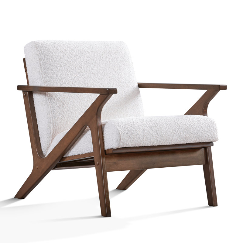 Zola Upholstered Accent Armchair, Walnut, White Boucle