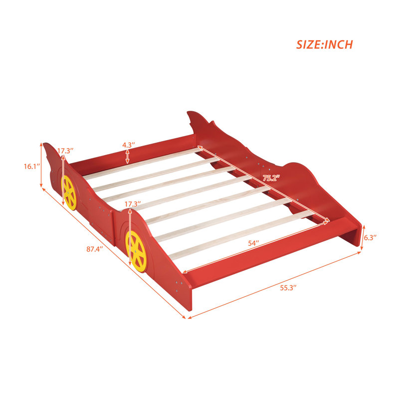 Lit plateforme avec roulettes Race, Rouge, Lit double