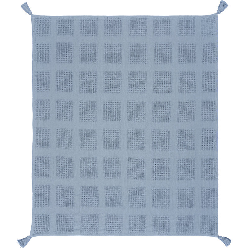  Jeté en coton Waffle Weave, Bleu
