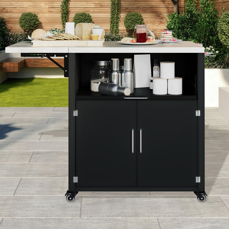 Armoire de rangement extérieure avec surfaces de travail extensibles Table de préparation pliante avec roues verrouillables et grand rangement pour patio, jardin ou barbecue