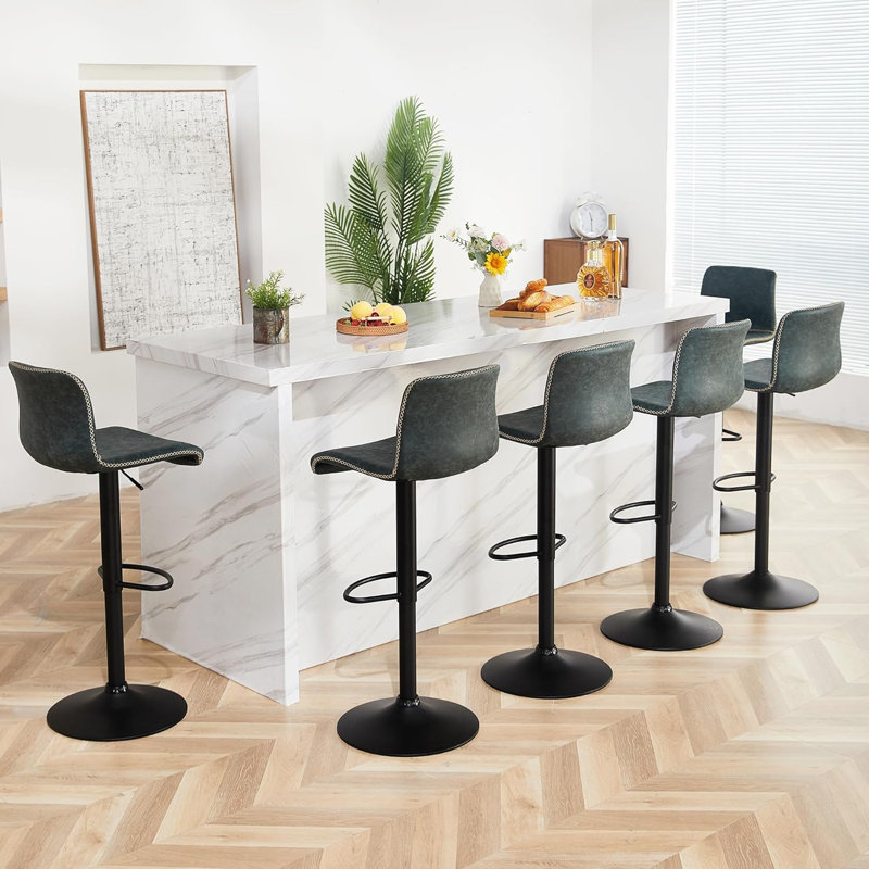 Tabouret de bar rotatif à hauteur réglable avec structure en métal, Bleu sarcelle foncée, 6