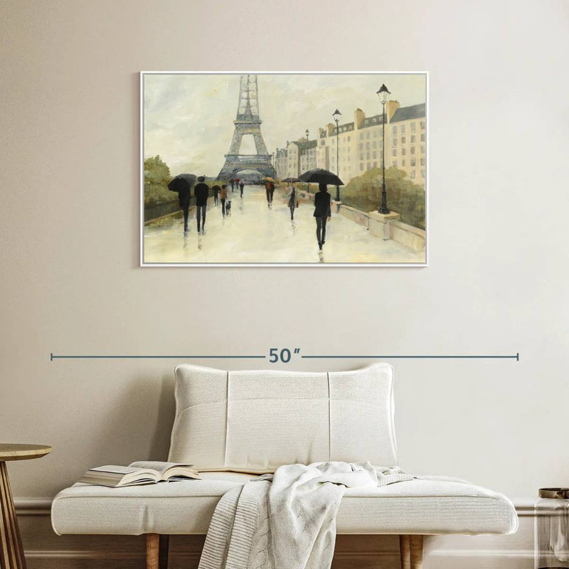 Eiffel sous la pluie, Cadre flottant blanc, 37 po x 25 po