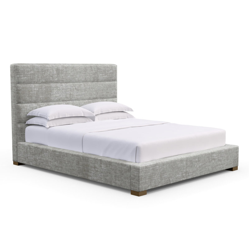Lit tapissier Boyd, Double, Brun foncé, Cuir patiné rayé argent