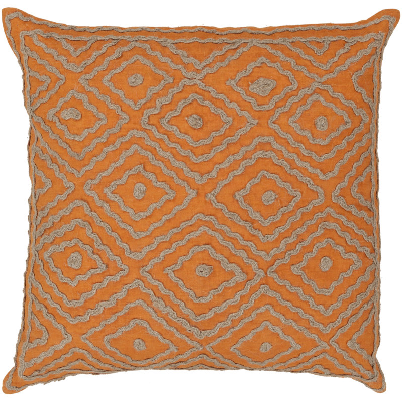 Coussin 100% lin Diamond, H 20 po x l 20 po x P 4 po, Ocre doré / brun, Duvet