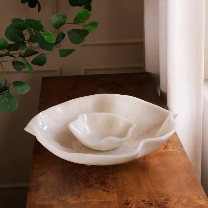 Résine bol en albâtre avec trempette (tourbillon blanc)