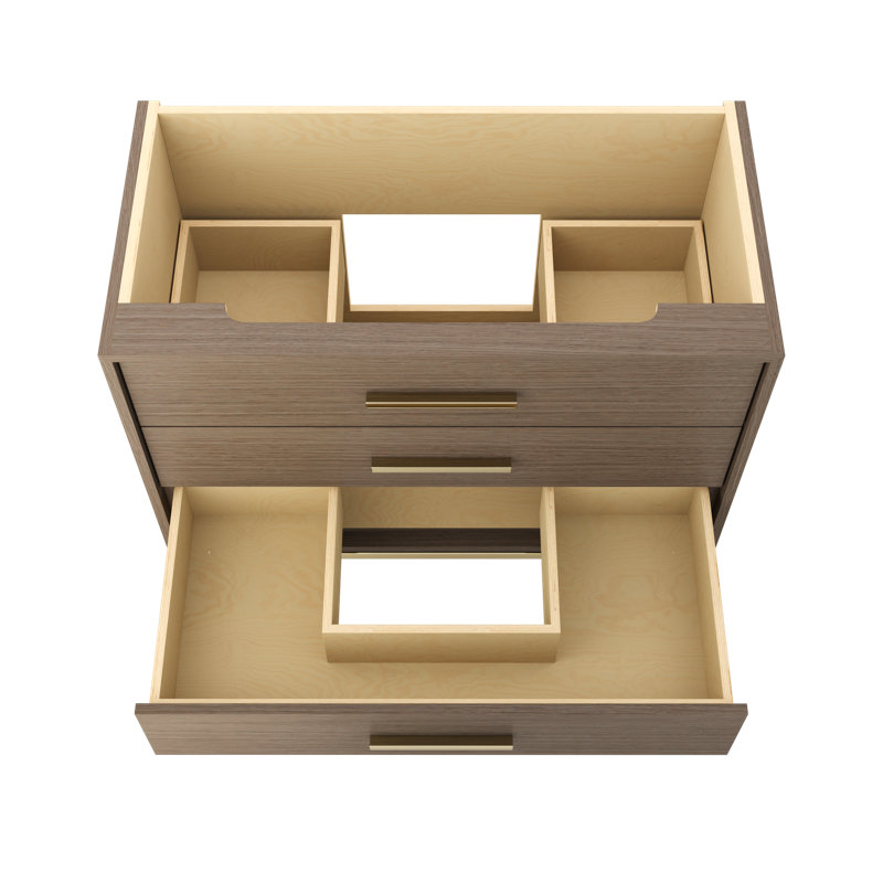 Rift White Oak Three-Drawer Single Bath Vanity, 42", Natural Weathered, Satin Gold
