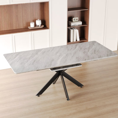 Modern Mid-century Grey Dining Table - 62.4" Extendable To 78.15". Metal Legs. Functional For Dining, Party & Work. Desktop 78.15" Large Kitchen With