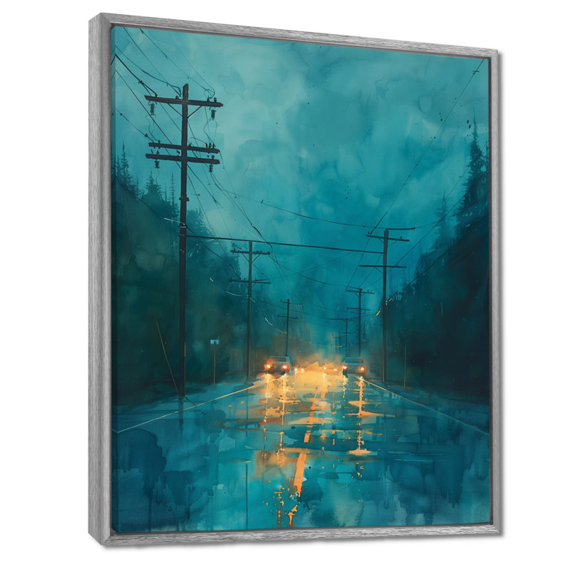 Blue Blue Energy Evolution Power Lines I - impression d'art mural, 34" H x 44" W, Encadrement argenté