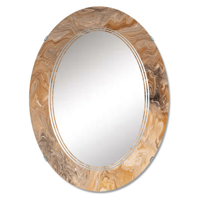 Brown Grey Liquid Marble Wall Mirror, Modern Oval - Brown And Grey Liquid Marble Art
