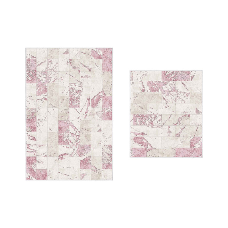 Ensemble 2 tapis de bain, Gris / rose