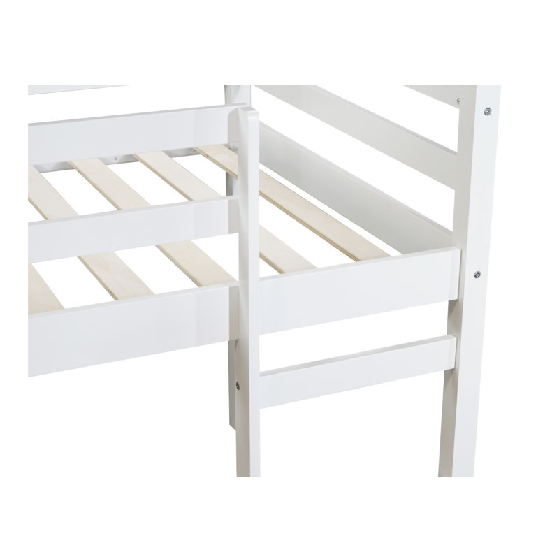 Lit mezzanine simple en bois d'hévéa avec échelle, plateforme de lattes renforcées, Blanc