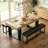 4-Person Dining Table Set With Rectangular Extendable Dining Table & 2 Upholstered Benches-1593570991