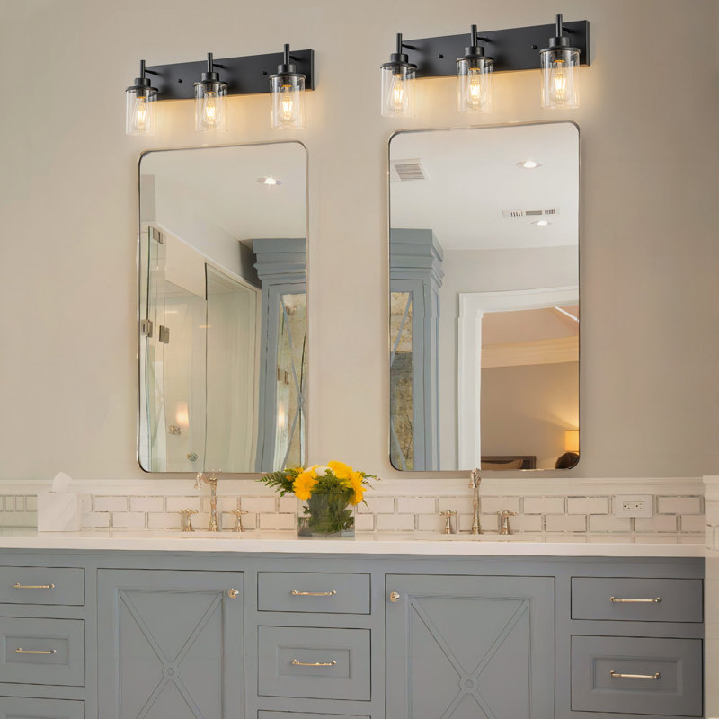 Addam 3 - Light Dimmable  Vanity Bathroom Wall Sconce With Clear Glass, Matte Black