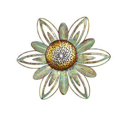Décoration murale en métal sarcelle et bronze vieilli 14 po x 12,6 po