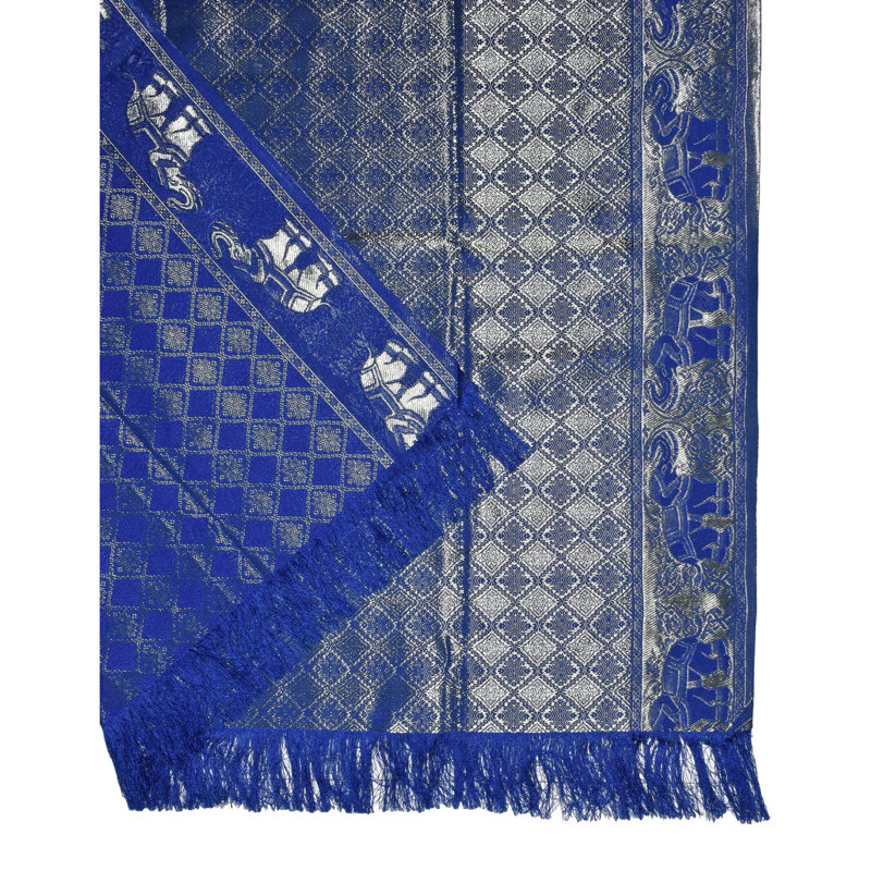 Nappe rectangulaire bleue motif éléphant thaïlandais