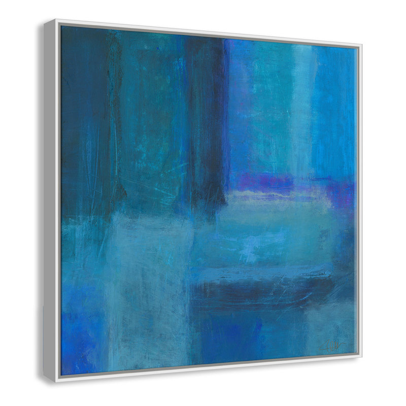 Whispers of Teal and Blue 1 Piece Floater Frame Wall Art on Canvas, 91cm H x 91cm W x 5.1cm D, Black Framed