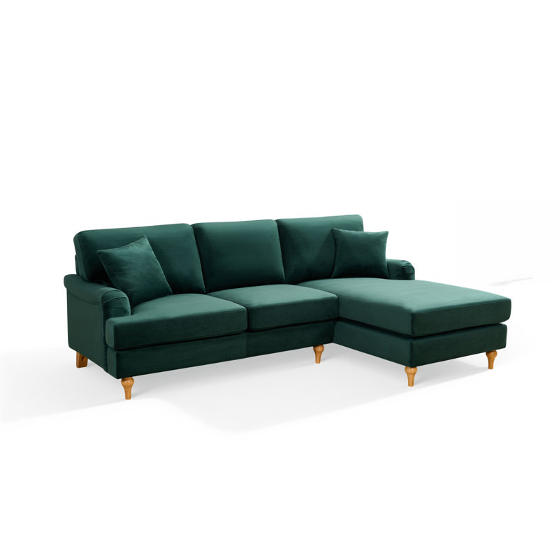 Hamilton 3 Seater Corner Sofa, Velvet - Green, Right Hand Facing