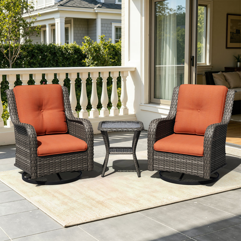 Tapan Wicker 2 - Person Patio Conversation Set with Cushions, Orange